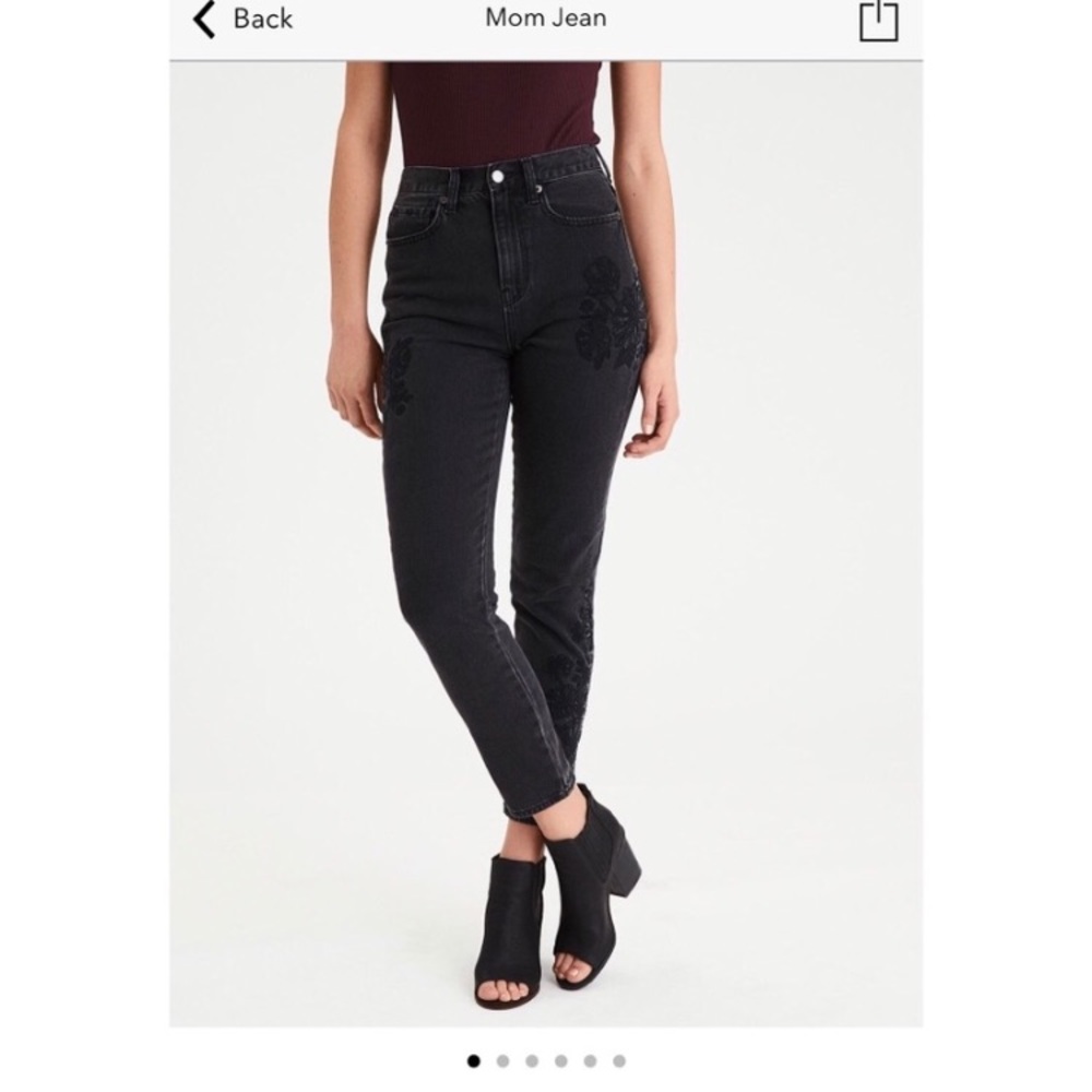 Black Floral Embroidered Mom Jeans American Eagle